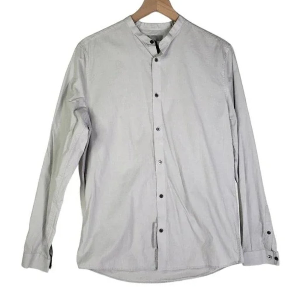 COS Grandad Collar Button Front Shirt Men's 39 M 15 1/4 Pale Grey